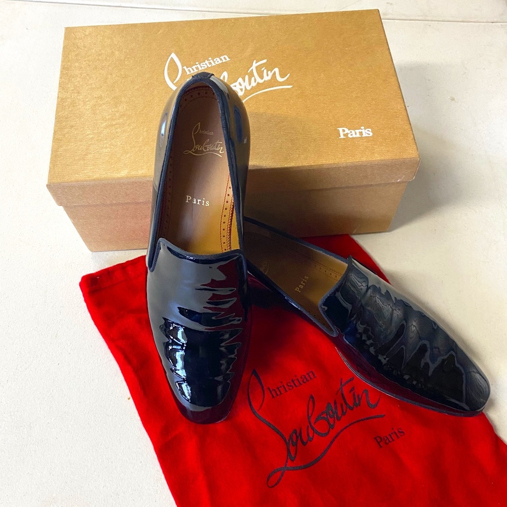 Christian Louboutin black patent leather tuxedo loafer